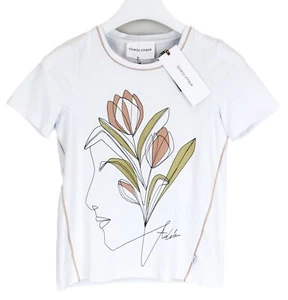 VICARIO CINQUE  T-Shirt Women's SMALL Short Sleeve Crew Neck Patterned White - Picture 1 of 6
