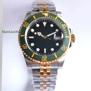 40mm Sapphire Glass Men's Automatic Watch NH35 Gold Plated Black Dial Cyclops - Picture 1 of 7
