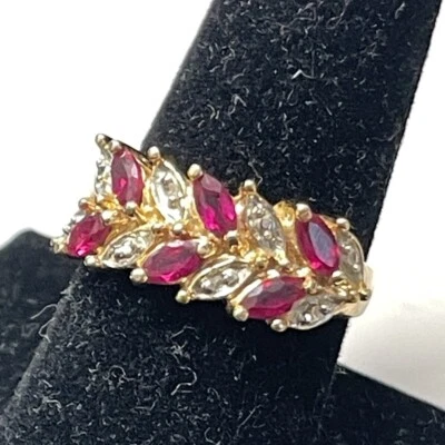 Anillo Ross Simons Creado en Laboratorio Rubí Diamante Acento Oro Vermeil 925 Talla 8 Foto 1 de 4