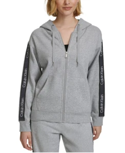Calvin Klein Women's Fleece Logo Stripe Full Zip Hoodie Gray - S NWT - Picture 1 of 2