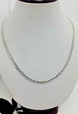 14K Solid White Gold 4mm Curb/Cuban Link Chain Necklace Men/Women's Size16"-30” - Image 1 of 2