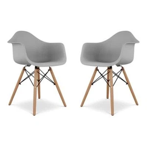 Maklaine 17.5 inches Plastic and Beech Wood Armchairs in Gray (Set of 2) - Picture 1 of 1