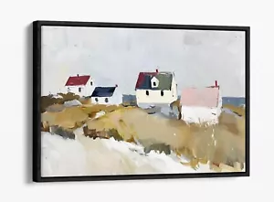 MINIMALISTISCHES ÖLGEMÄLDE DER KÜSTE HAUS-FLOAT-EFFEKT GERAHMTER LEINWANDKUNSTDRUCK - Bild 1 von 12
