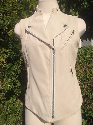 NUEVO CON ETIQUETAS THEORY Chaqueta Chaleco Cuero Piel Cordero Marfil Talla Pequeño Foto 1 de 4