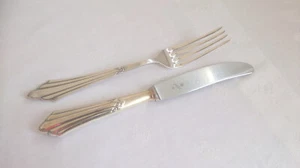 WMF 900 Fächermuster Dessertbesteck Messer Gabel 2tlg 90er Silber Neuwertig (n8) - Picture 1 of 10