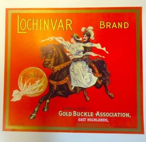Vintage ORIGINAL Crate Label Lochinvar Brand Sunkist Oranges Knight on Horse - Picture 1 of 2