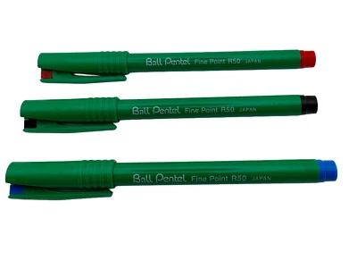 Tintenroller Ball Pentel R50 -CO-AO  Schwarz / Blau 0,4 mm Fineliner  Fine Point - Bild 1 von 2