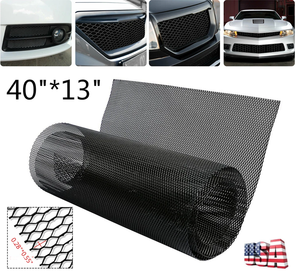 Aluminum Mesh Grill Cover Car Bumper Fender Hood Vent Grille Net Universal Black - Image 1 of 4