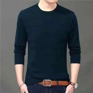 Men Long Sleeve T-Shirts Thin Round Neck Loose Knitted Comfortable top - Picture 1 of 30