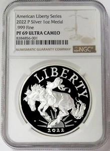 2022 P SILVER AMERICAN LIBERTY SERIES 1 OZ PROOF HIGH RELIEF MEDAL NGC PF 69 UC - Picture 1 of 2
