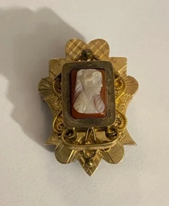 Antique 19th Century 10k Gold & Gold Filled Carved Cameo Brooch Pin 1" Long ๐ - Picture 1 of 3