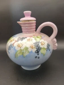 Vintage Hand Painted Floral Berry Pitcher Creamer Cork Lid - Picture 1 of 8