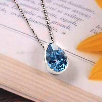 AAA+ Naturale Bluastro Acquamarina 925 Pendente Argento Anniversario Regali - Immagine 1 di 4