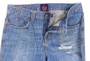 ROCK & REPUBLIC Jeans Straight Leg Mens 34x34 Blue Mid Wash 3 Zip Fly Embroidery - Picture 1 of 5
