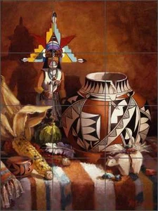 Ceramic Tile Mural Backsplash Shower Johnston Southwest Native Kachina RW-MJA013 - Picture 1 of 4