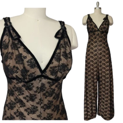 Vintage 50's Glydons Hollywood Lace Jumpsuit Romper Size S 34 Wide Leg Lounge - Image 1 of 4