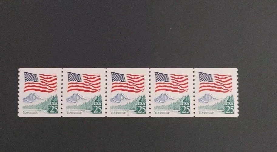 U.S. Sc. #2280: 25c Flag over Yosemite PNC Strip of 5, MNH, Plate #11. Free Ship - Image 1 of 3
