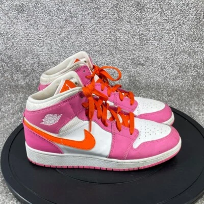 Nike Shoes Boys Size 7 y Jordan 1 Mid Top Basketball Sneaker Pink Leather - Image 1 of 4