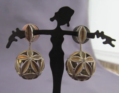 3D VINTAGE FB FRANZ BREUNING STERLING PIERCED BALL DANGLE FLOWER TOPAZ EARRINGS - Image 1 of 4