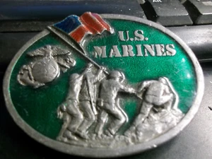 U.S. MARINES GREEN ENAMEL 1992 BELT BUCKLE THE MARINE BERGAMOT BRASS CO. - Picture 1 of 2