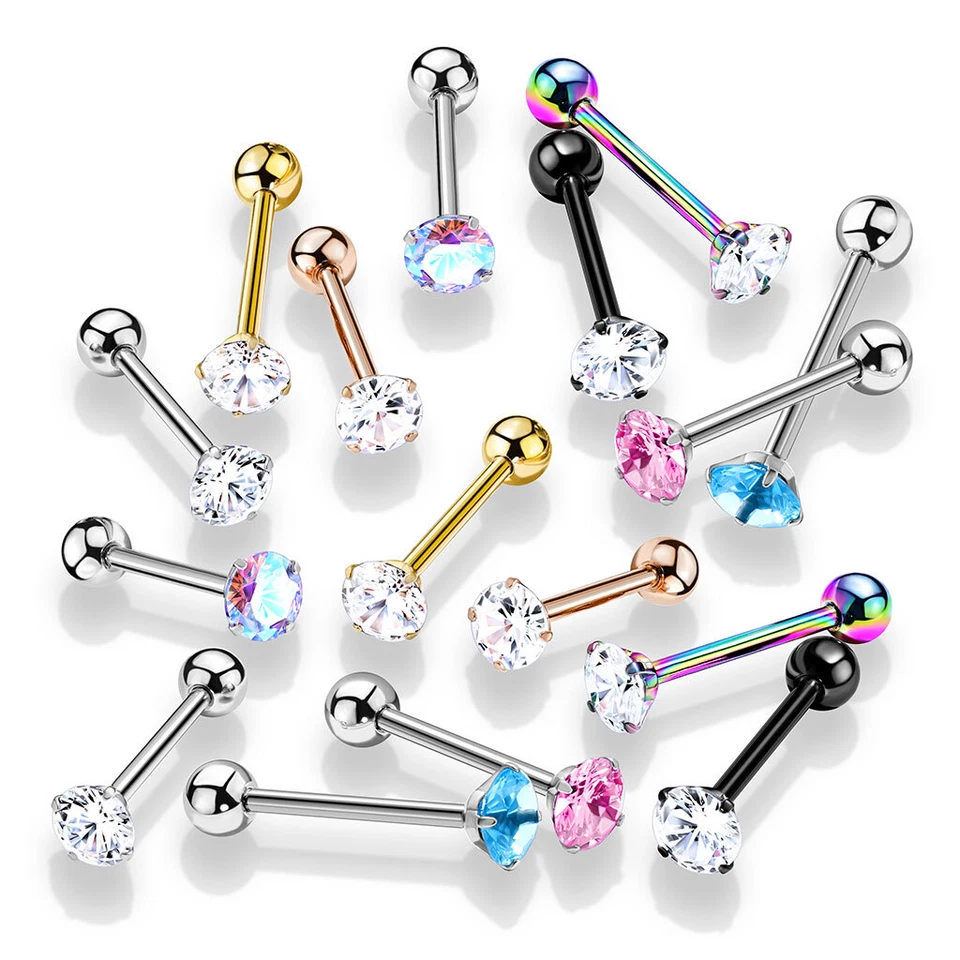 Piercing Barbell Lingua In Acciaio Chirurgico 316 L E Ossido Di Zirconio Colore - Immagine 1 di 4