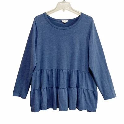 Camiseta túnica Top Jane And Delaney en capas para mujer talla 1X azul manga larga elástica Foto 1 de 4