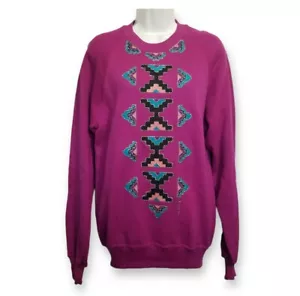 Sudadera Vintage Russell Corp JERZEES Pintada Firmada Azteca Suroeste Talla M - Imagen 1 de 6