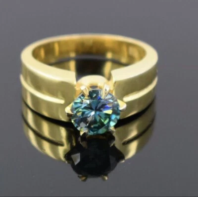 Anillo de piedras preciosas de circón natural extraído en tierra azul de 2 quilates - para hombre talla 9,5 Foto 1 de 4