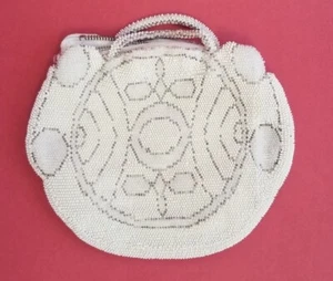 Vintage 1930's Beaded Mini Evening Bag Off White Bridal Purse Handbag - Picture 1 of 11