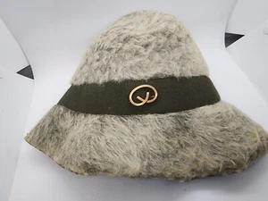 Neiman Marcus Hat Vintage Olive Green & Cream Furry Womens Hat Made In Italy - Picture 1 of 10