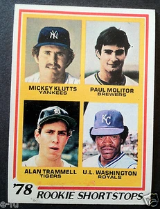 Topps RC #707 1978 Paul Molitor Alan Trammell Mickey Klutts U.L. WASHINGTON - Imagen 1 de 1