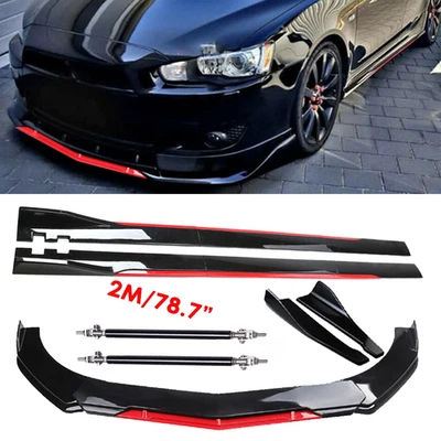 Front Bumper Lip Splitter Spoiler Glossy Black Red Body Kits For Mitsubishi Lanc Foto 1 de 4