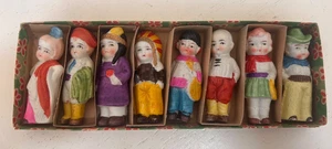 VINTAGE 1920's FROZEN CHARLOTTE JAPAN PENNY BISQUE 8 DOLLS ORIGINAL BOX - Picture 1 of 5