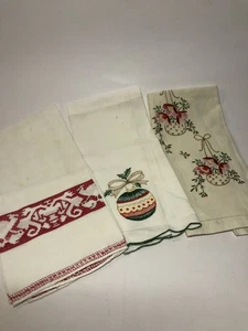 3 Vintage Servietten Weihnachten Stickerei Tischläufer  - Bild 1 von 9