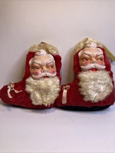 2-Vintage Nicky’s Toy Rubber Faced Santa Stockings Sock MCM Kitsch - Picture 1 of 6