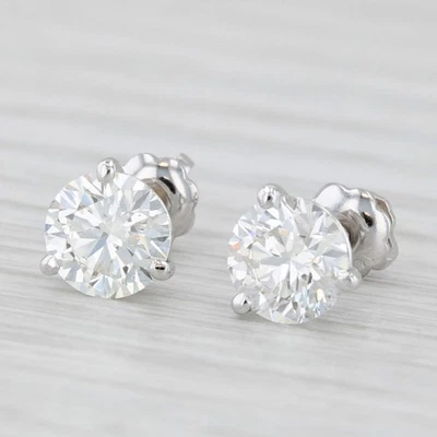 Aretes solitarios de diamantes redondos VS2 de 1,60 quilates con tachuelas GIA de oro blanco de 14 k Foto 1 de 4
