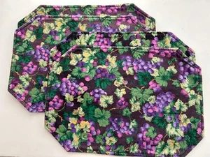 4 placemats 17 x12 green purple grapes matching solid green reverse - Picture 1 of 3