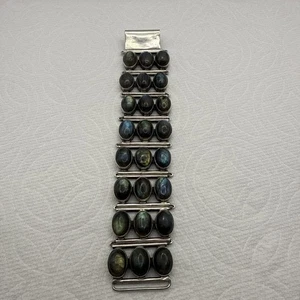 Signed AMRAPALI Vintage Labradorite Oval Stone Sterling Silver .925 Bracelet - Picture 1 of 22
