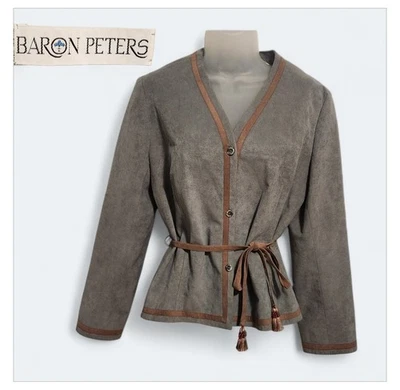 Baron Peters Vintage Bohemian Gray & Brown Faux Suede Jacket Tassel Belt Medium - Image 1 of 4