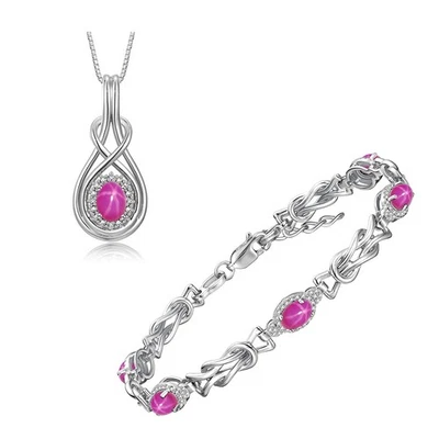 RYLOS  SILVER STAR RUBY & DIAMOND LOVE KNOT BRACELET & PENDANT MATCHING SET - Image 1 of 4