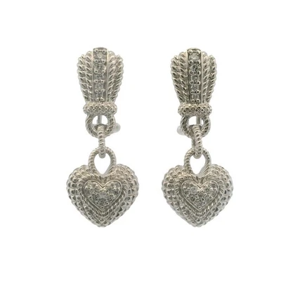 Judith Ripka CZ Heart Cluster Drop Dangle Omega-Back Sterling Silver Earrings - Image 1 of 4