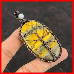 Copper Oval Bumble Bee Jasper Gemstone Rainbow Moonstone Mother Pendant Jewelry - Picture 1 of 11