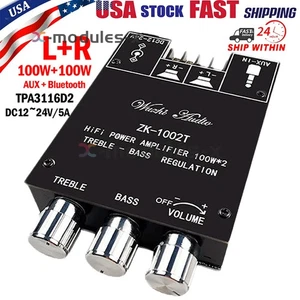 ZK-1002T Bluetooth Amplifier Board HIFI 2 Channel Stereo L+R 100W*2 Audio Amp US - Picture 1 of 40