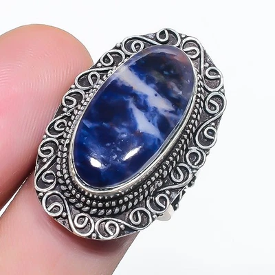 Sodalite Gemstone Ring Handmade Antique Design Vintage Dainty Jewelry 7" VR 1551 - Image 1 of 4