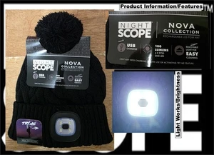 Mira Nova Collection Pom Sombrero Negro Recargable LED Gorro Tejido con Cable Nuevo con Etiquetas - Imagen 1 de 9