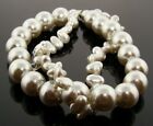 VINTAGE JAPAN GREY PEARL 2 STRAND 10mm. ROUND NUGGET LUCITE BEAD 8" SECTION A985