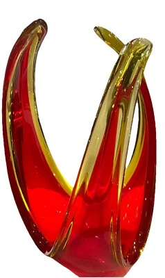 Vintage 1960s Murano Selenium Amber Red Art Glass Flame  Bowl Centrepiece Glows - Image 1 of 4