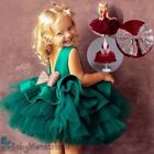 Girls Christmas Birthday Green Red Sequin Fluffy Tulle Satin Party Dress 1-5Yrs