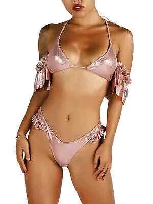 moda mare costume due pezzi bikini perizoma mini micro rosa lucido 6058 - Immagine 1 di 4