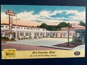 Postal de lino Mid-Columbia Motel The Dallas Oregon vintage años 30-50 B158 - Imagen 1 de 2